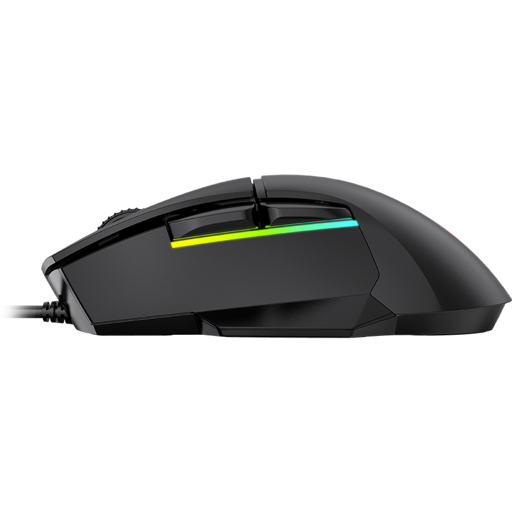LORGAR Jetter 357, gaming mouse, Optical Gaming Mouse with 6 programmable buttons, Pixart ATG4090 sensor, DPI can be up to 8000, 30 million times key life, 1.8m PVC USB cable, Matt UV coating and RGB lights with 4 LED flowing mode, size:124.90*71.65*41.36mm, 115g