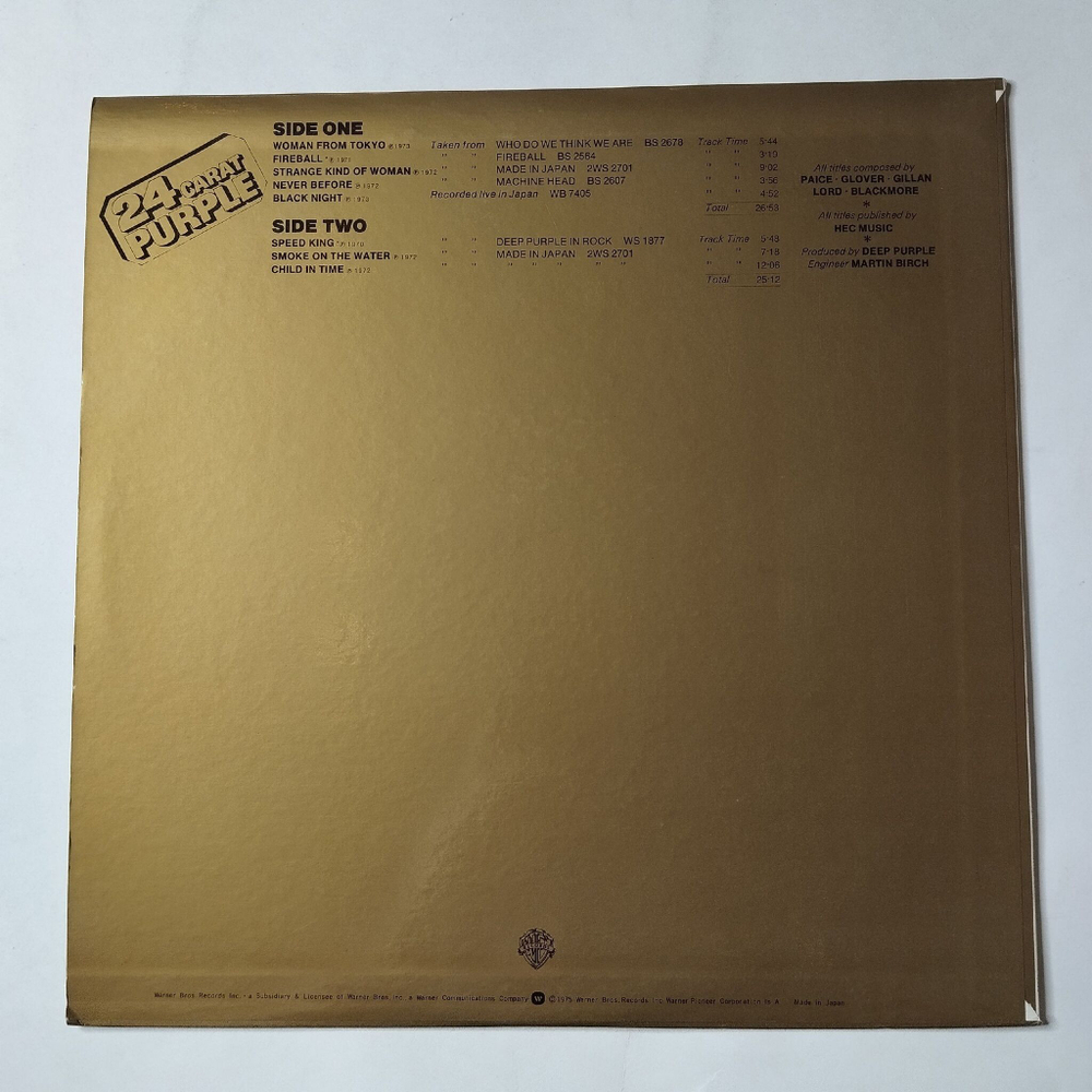 Винтажная виниловая пластинка LP Deep Purple 24 Carat (Japan 1979) (No Obi) Woman From Tokyo P-6512W