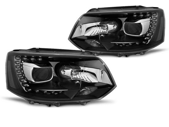 Передние фары для Volkswagen T5 (10-15) черные в стиле ксеноновых фар