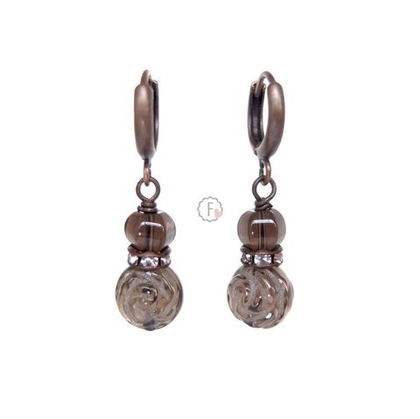 Серьги с резным раухтопазом