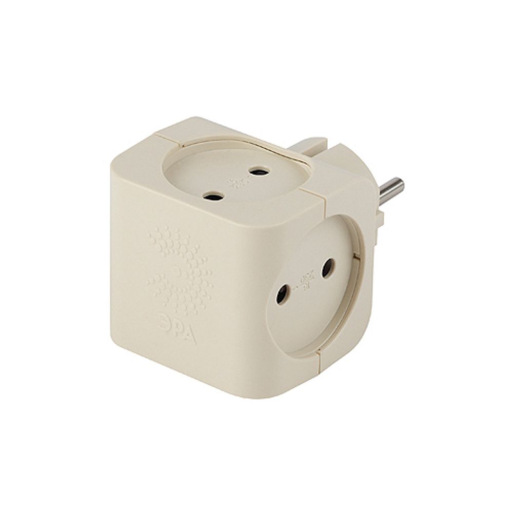 Разветвитель электрический ЭРА SP-4-I на 4 розетки без заземления 16А слоновая кость
