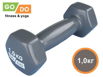 Гантель GO DO в виниловой оболочке.  Вес 1  кг.  (Серый)
