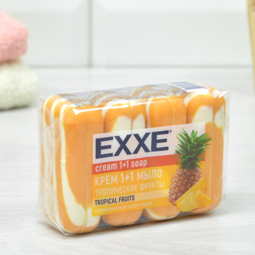 EXXE Мыло Крем 1+1 Тропические фрукты  4шт*70г оранжевое полосатое