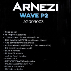 Автомагнитола ARNEZI Wave P2 4х25Вт (Bluetooth, FM, AUX, USB, TF, Remote) / A2009003