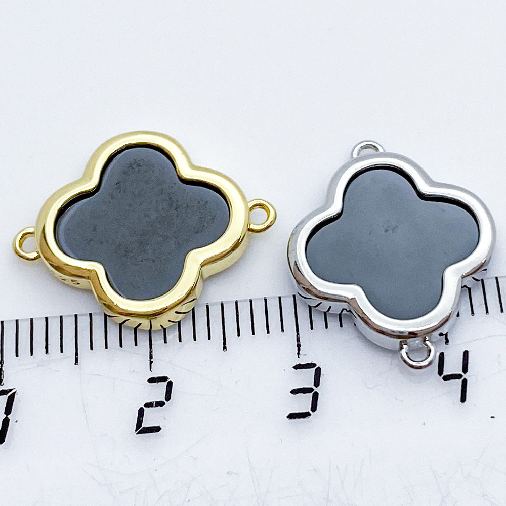 Коннектор Клевер, цвет золото+черный, размер 20*15 мм, цена за 1 шт