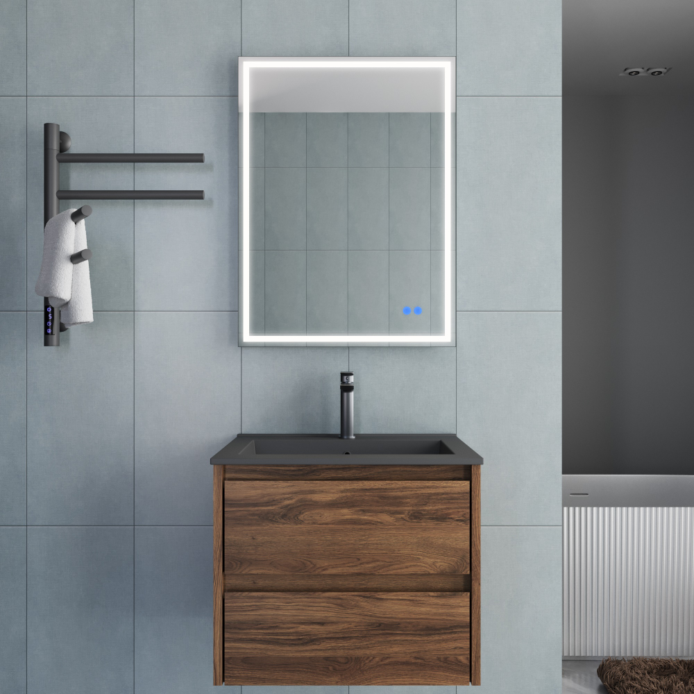 Тумба под раковину Vincea Gio 600 подвесная, 2 выкатных ящика soft-close, C.Oak