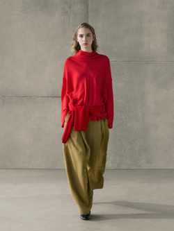 Massimo Dutti Блуза из струящейся ткани с драпированным воротником, коралловый