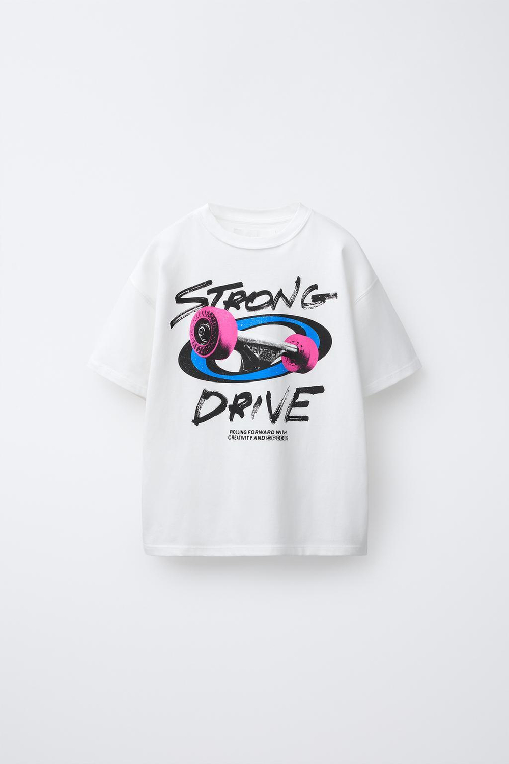 ZARA ФУТБОЛКА С ПРИНТОМ «СКЕЙТ, БЕЛЫЙ