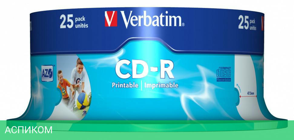 CD-R диск Verbatim AZO Wide Inkjet Printable Spindle 25шт (43439)