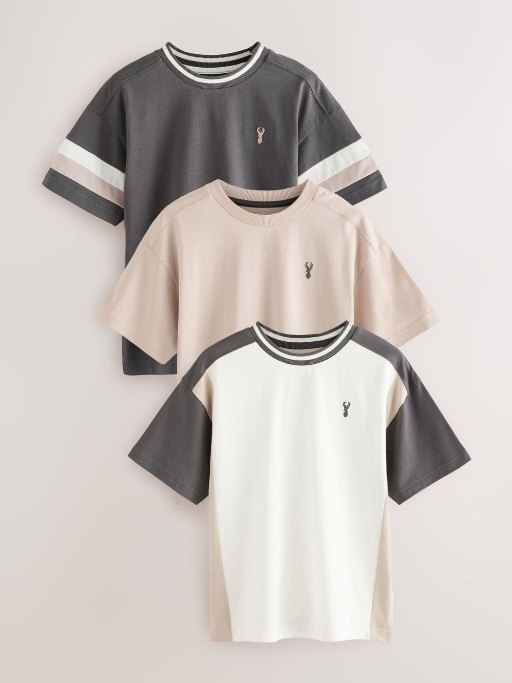 Футболка для мальчика Next E98-594, 3 шт., Бежевый, Белый, Темно-серый