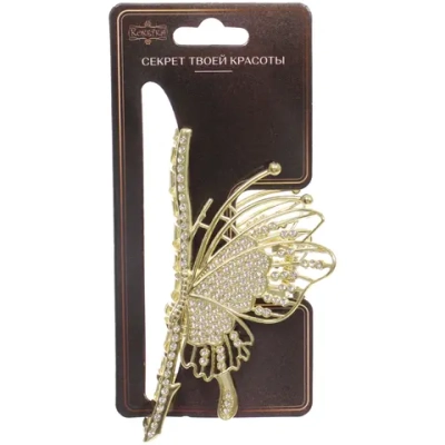 Заколка-краб для волос «PORTOFINO», бабочка, цвет золото и хром, 10*5см