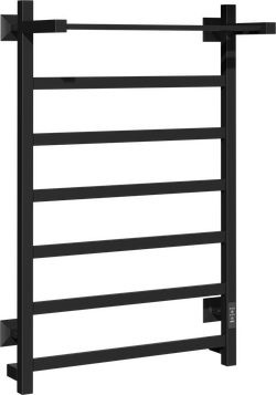 Полотенцесушитель электрический EWRIKA Пенелопа КВ7 80x55 см, подключение справа, слева, скрытое подключение справа, матовый черный, лесенка, из стали, с полкой
