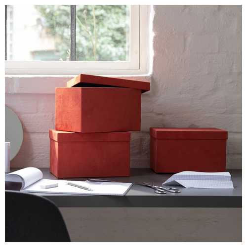 Коробка с крышкой IKEA GJATTA (ГЙЕТТА), Бархат, Коричнево-красный, 18х25х15 см