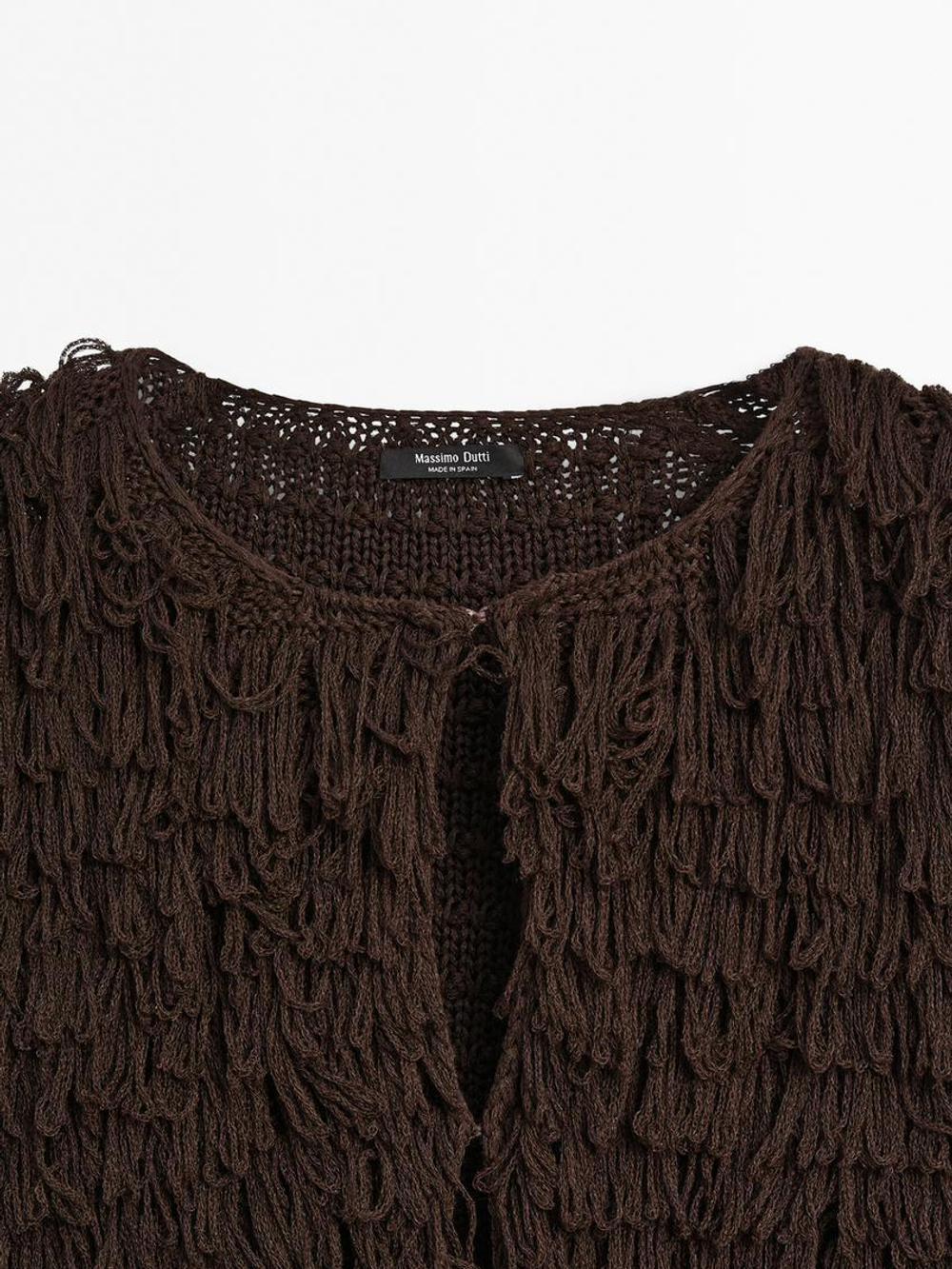 Massimo Dutti Трикотажный кардиган с бахромой , Шоколадно-коричневый