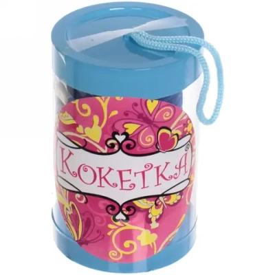 Резинки для волос детские в тубе 9шт «ЗАБАВА», цвет синий, d-4см (наклейка Кокетка)