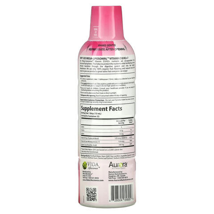 Aurora Nutrascience, Mega-Liposomal Vitamin D3+, витамин D3, органический фруктовый вкус, 9000 МЕ, 480 мл (16 жидк. унций)