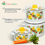 Набор посуды эмал сталь, 3 пр, кастрюли 1.5,2.9,4.5 л, индукц, СтальЭмаль, Земляника, 1с144