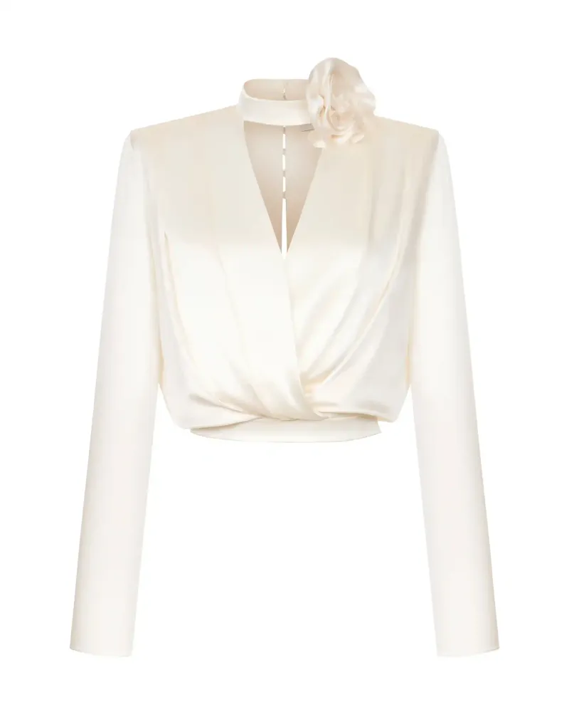 Jasmine top, топ с длинным рукавом и чокером из молочного атласа