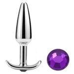 Металлическая анальная пробка-конус с фиолетовым кристаллом - 9 см.