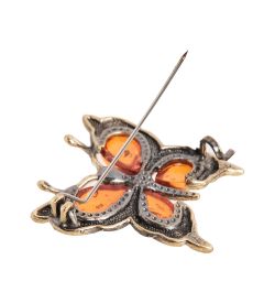 AM- 869 Брошь «Бабочка» (латунь, янтарь)