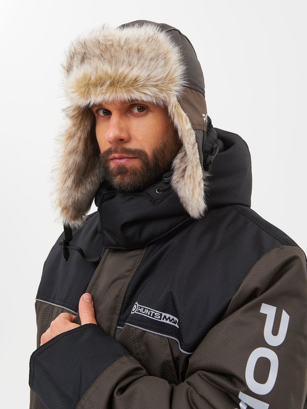 Шапка ушанка зимняя Полюс ткань Cell цвет Хаки