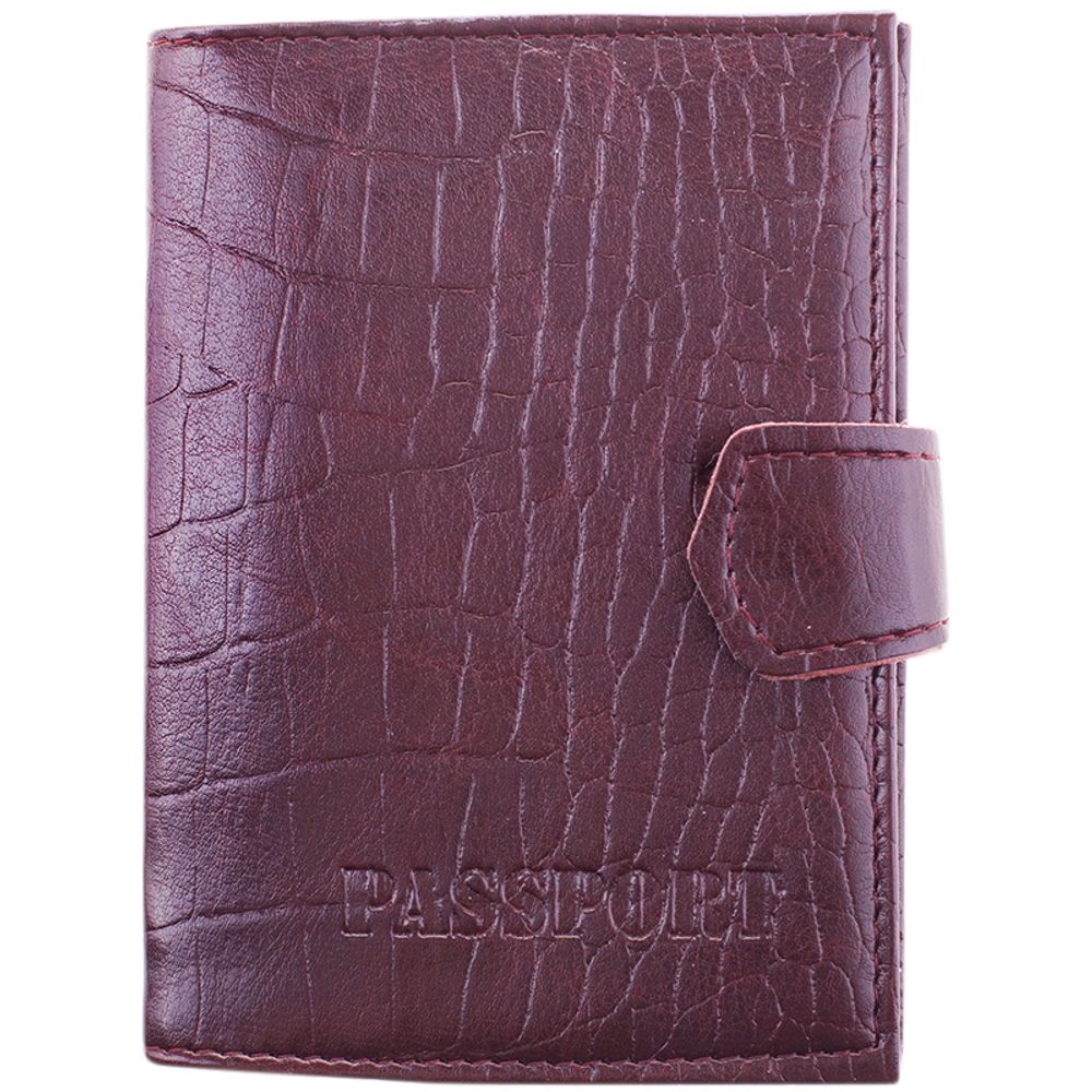 Обложка на паспорт, Спейс, кожзам + изолон, под крокодила, с кнопкой, с подкладом, терракотовая