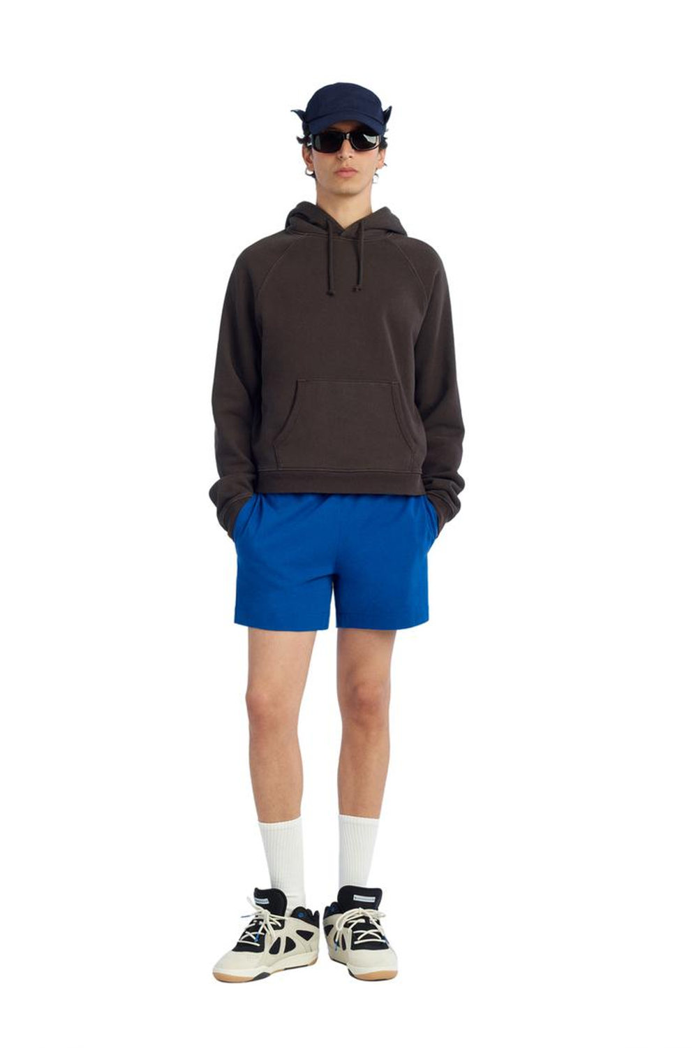 ZARA X BENITO ANTONIO ХЛОПКОВЫЕ ШОРТЫ С ЭЛАСТИЧНЫМ ПОЯСОМ, СИНИЙ