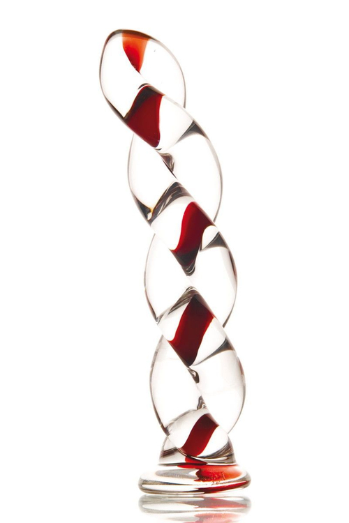 Стеклянный фаллос Sexus Glass, спиральный рельеф, 18 см