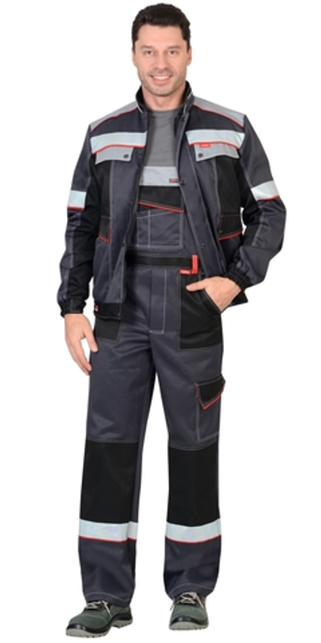 Костюм "ПОЛИНОМ" куртка, п/к т.серый со св.серым, черным, красным и СОП 50мм