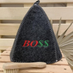 Шапка банная "Классическая" серая с вышивкой "BOSS" 30% шерсть/70% полиэфир
