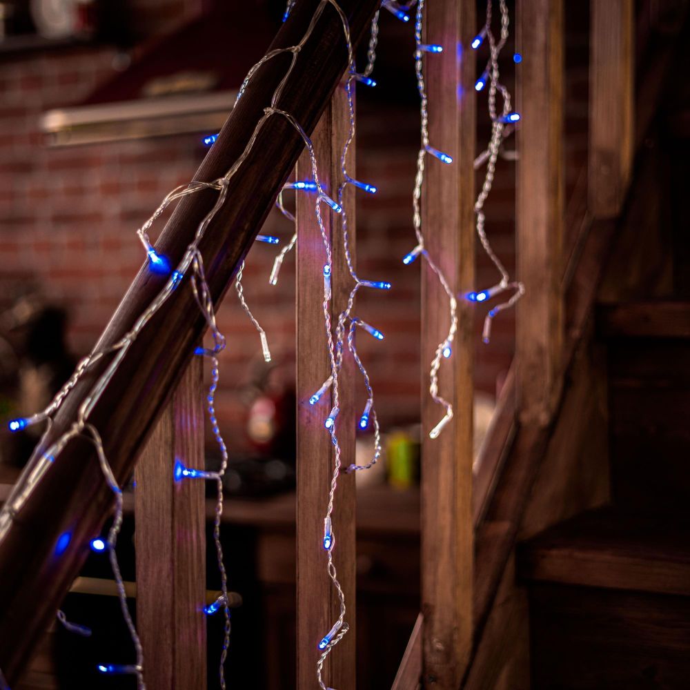 ULD-B12006-195-TTK BLUE-WHITE IP44 Бахрома светодиодная с эффектом мерцания. 12м. Соединяемая. 195 светодиодов. Синий и белый свет. Провод прозрачный. ТМ Uniel