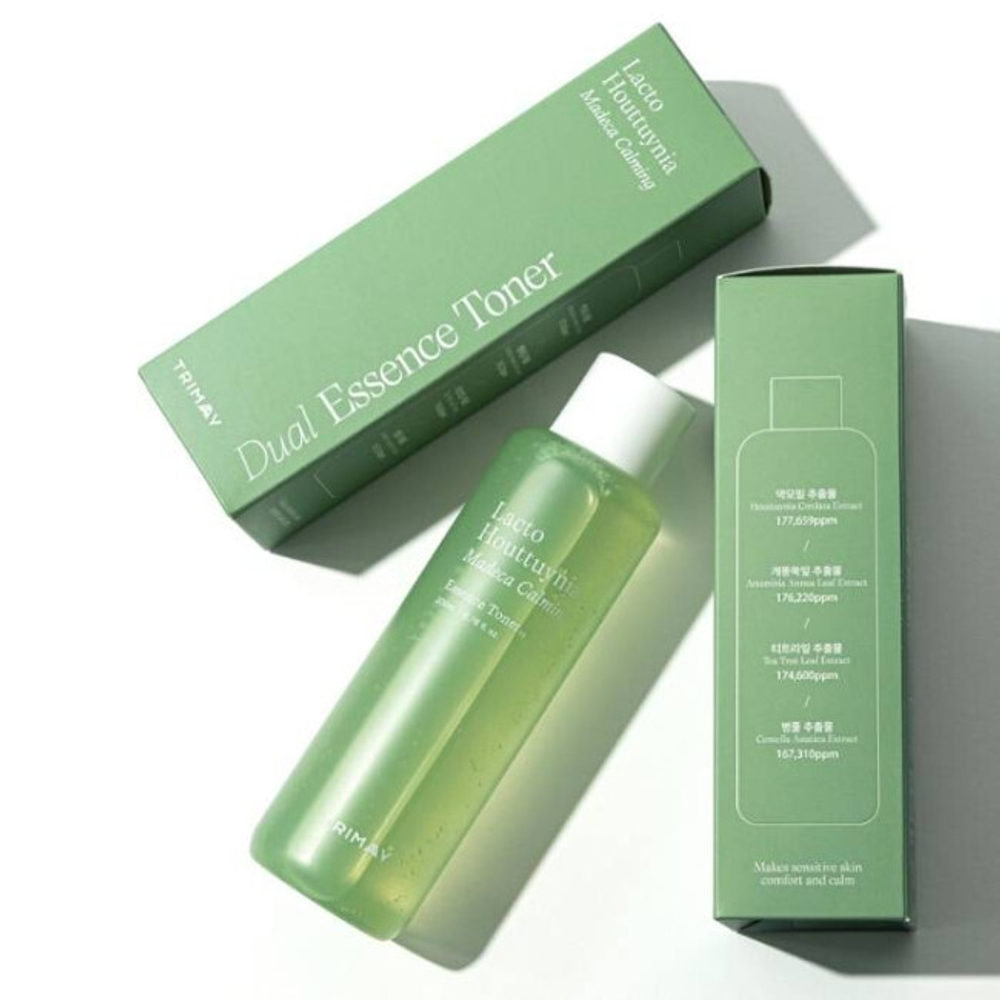 Успокаивающий тонер-эссенция с пробиотиками Trimay Lacto Houttuynia Madeca Calming Dual Essence Toner