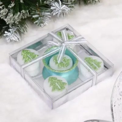 Свечи новогодние «Ель» 11.5*11.5*3 см (набор 5шт), Зеленый