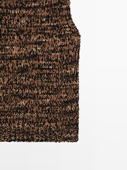 Massimo Dutti Топ из меланжевого трикотажа с горловиной халтер, коричневый