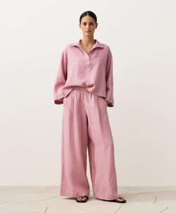 OYSHO Брюки с широкими штанинами из 100% льна, светло-розовый
