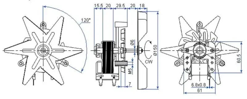 Вентилятор вытяжной YJ61-20A-1 для электропечей, духовых шкафов, горелок