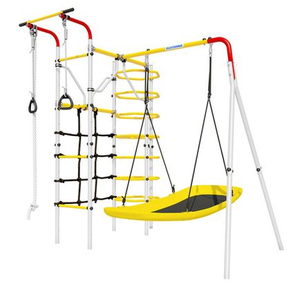 Детский спортивный комплекс для дачи ROMANA Космос (желтый/серый)(с качелями Лодка)