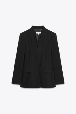 ZARA БЛЕЙЗЕР С ПЕРЕВЕРНУТЫМИ ЛАЦКАНАМИ, ЧЕРНЫЙ