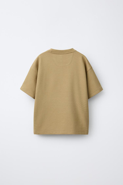 ZARA ФУТБОЛКА ИЗ ТКАНИ ОТТОМАН С НАШИВКОЙ, ТАБАЧНЫЙ