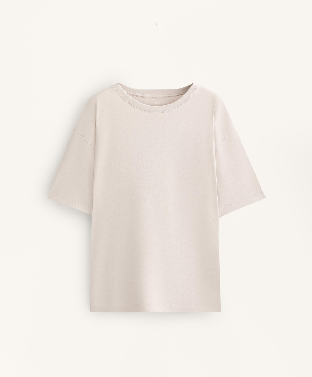 Oysho Футболка из смесового хлопка, серо-коричневый