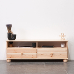 Тумба под телевизор 115х32х40, Бритта, напольная, с ящиками и полками, массив сосны, в натуральной отделке, Dipriz