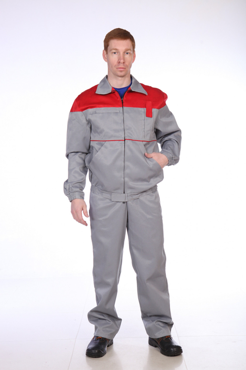 КОСТЮМ РЕКОРД (КУРТКА+ПОЛУКОМ) ТК.СМЕСОВАЯ СЕРЫЙ+КРАСНЫЙ