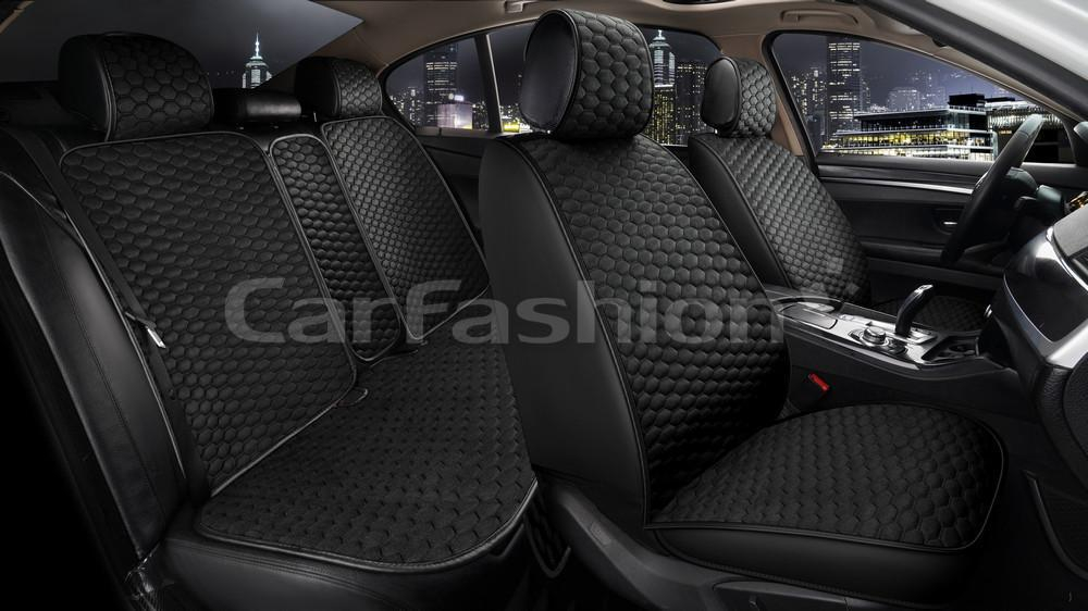Накидки сидений ПОЛНЫЙ CarFashion (кт) -«SOTA PLUS» 22664 -Велюр черный/черный/шов черный