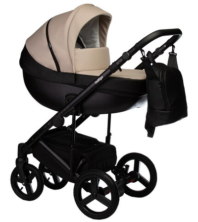 Детская коляска Indigo Tour Eco 2 в 1 Te01 черная кожа+бежевая кожа