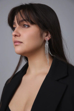 Серьги пусеты длинные с кристаллами №7