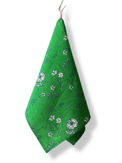 Полотенце COZA с принтом "Зонтики», зеленый фон, полулён, размер 40х70 см