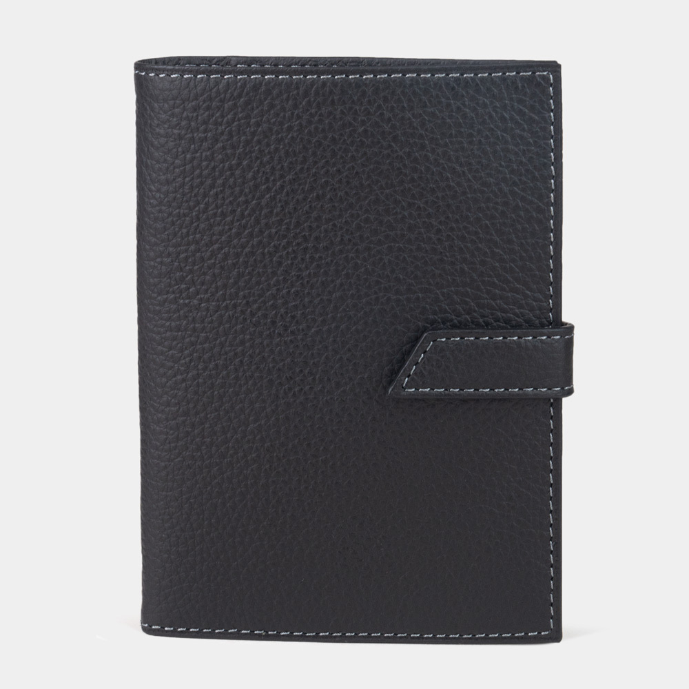 Обложка для паспорта и автодокументов из натуральной кожи теленка, черного цвета