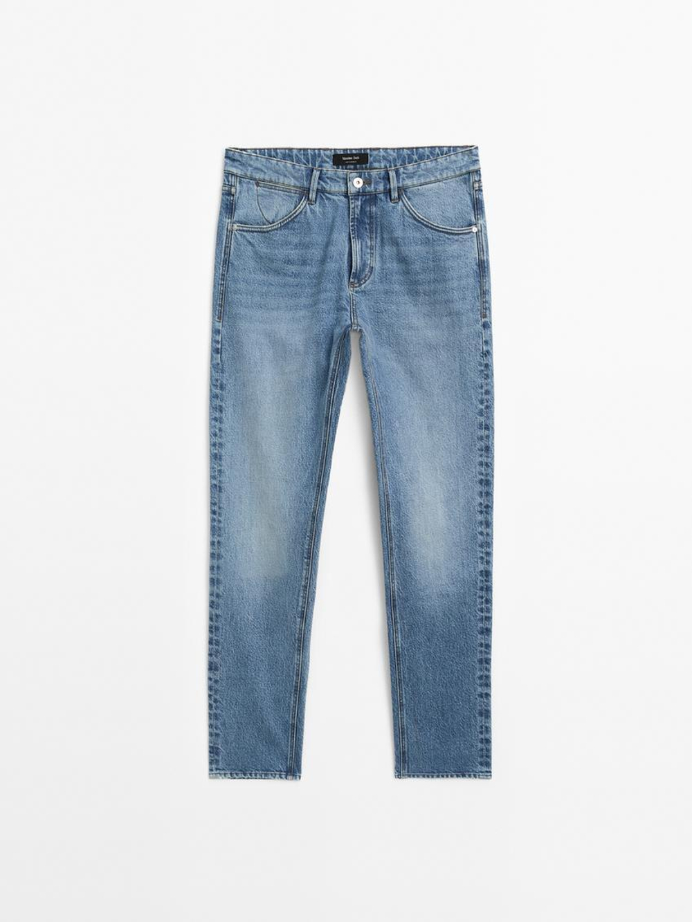 Massimo Dutti Зауженные джинсы из смесового хлопка со средней посадкой, индиго