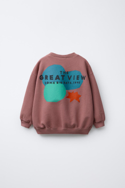 ZARA ТОЛСТОВКА С ПРИНТОМ, ПУДРОВО-РОЗОВЫЙ