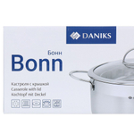 Кастрюля нерж, 1.8 л, с крыш, крышка стекло, Daniks, Бонн, GS-01319-16CA, индукц